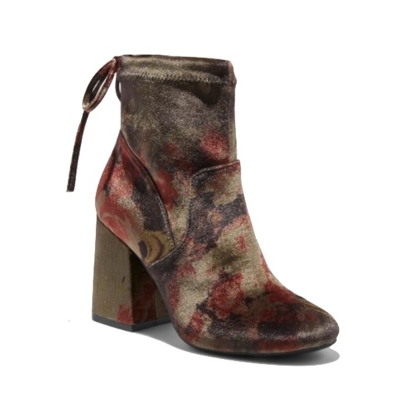 a new day Shoes - A New Day | Maria Floral Peacock Velvet Block Boot